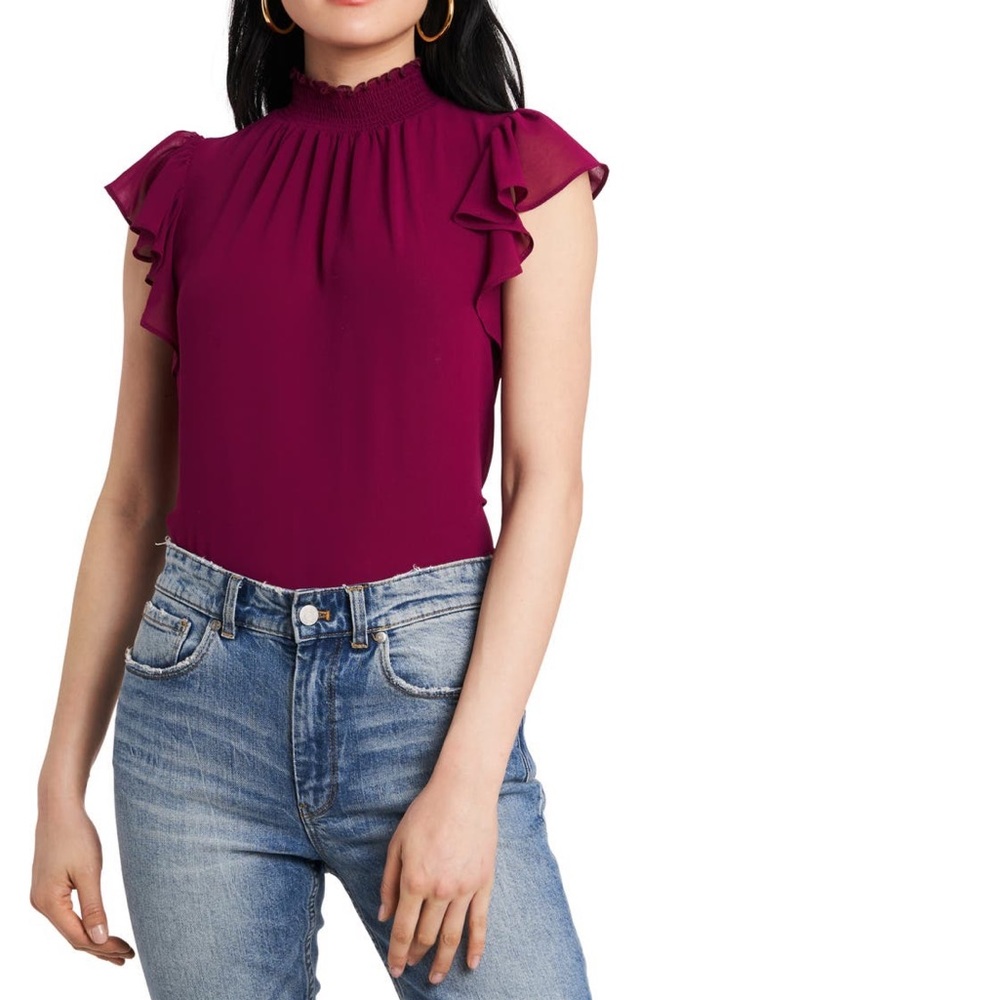 1.STATE Flutter Lace Sleeve Smocked Top Plum Fairy Color - New With Tag -Reemoly